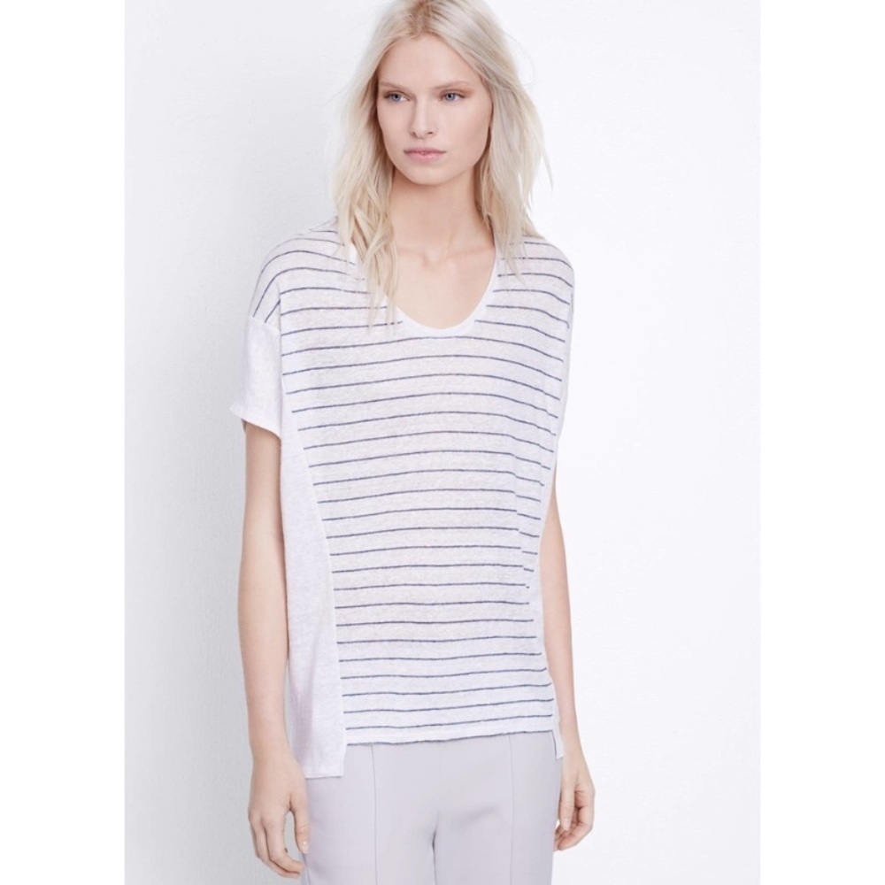 Vince White Striped Linen Cocoon Top